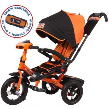 Трехколесный велосипед SUPER FORMULA оранжевый с надувными  колесами и дополнительной подножкой